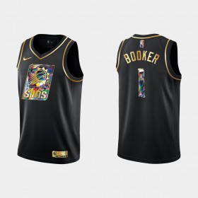Män Phoenix Suns Tröja Devin Booker 1 Nike 2021-22 Svart Golden Edition 75th Anniversary Diamond Swingman 